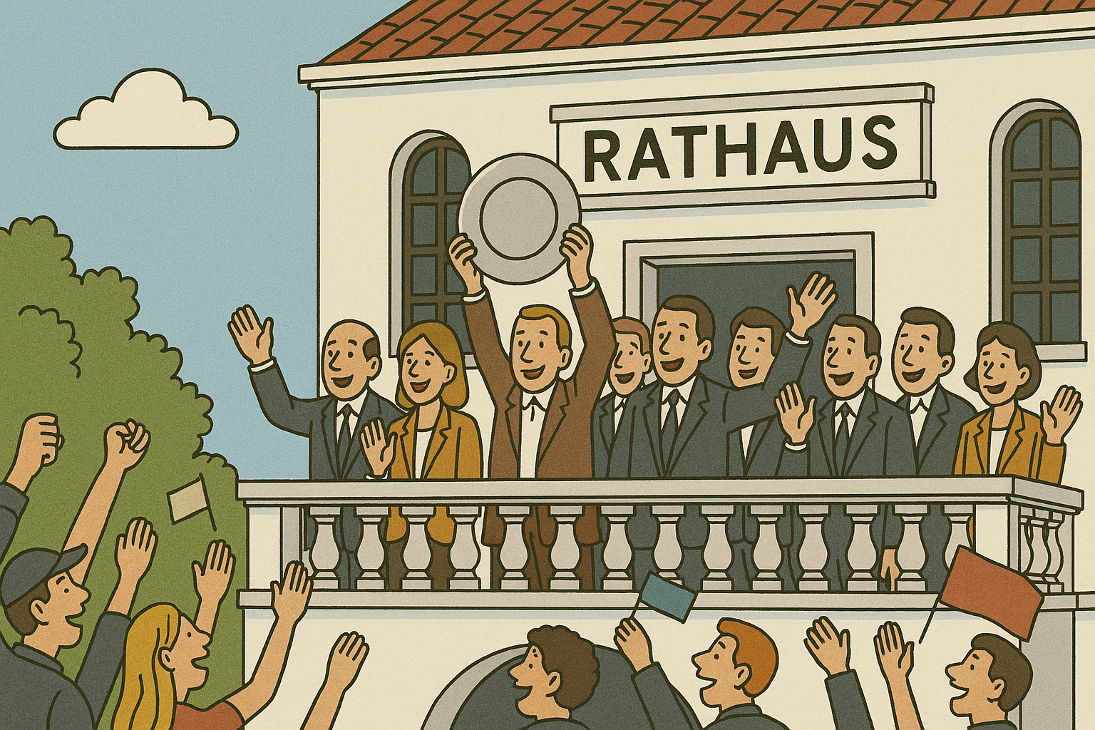 feiernde menschen vor dem rathaus